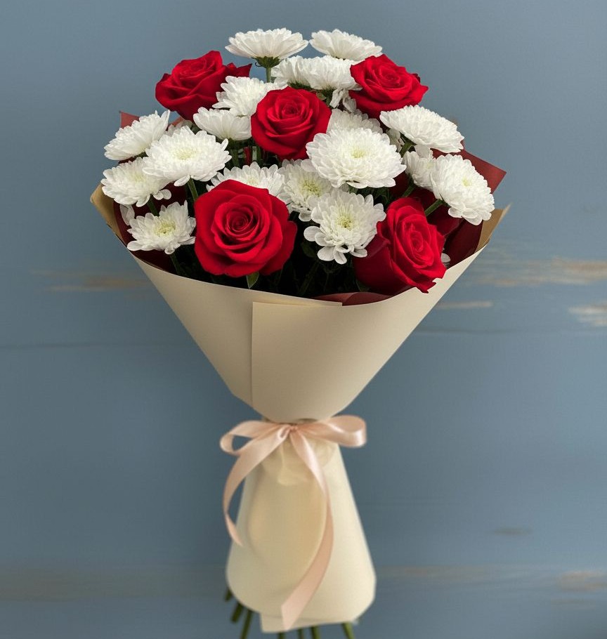 Букет цветов из: Розы и Хризантемы в Подлесной Слободе