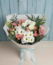 Букет цветов из:  Розы, Лизиантусы и Хризантемы в Подлесной Слободе