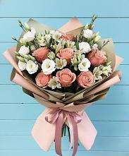 Букет цветов из:  Розы, Альстромерии и Лизиантусы в Подлесной Слободе