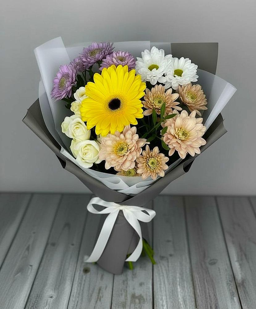 Букет цветов из: Розы, Герберы и Хризантемы в Подлесной Слободе