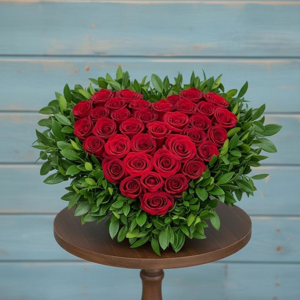 Цветочная композиция из Розы в виде сердца в Подлесной Слободе