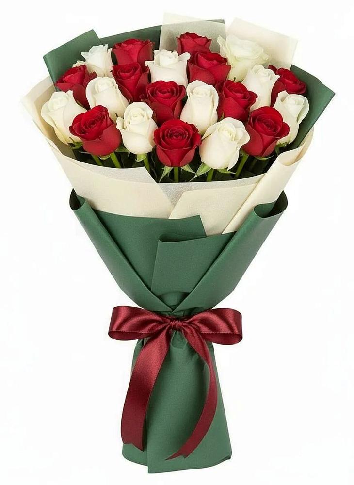 Букет Микс из красных и белых роз в Подлесной Слободе