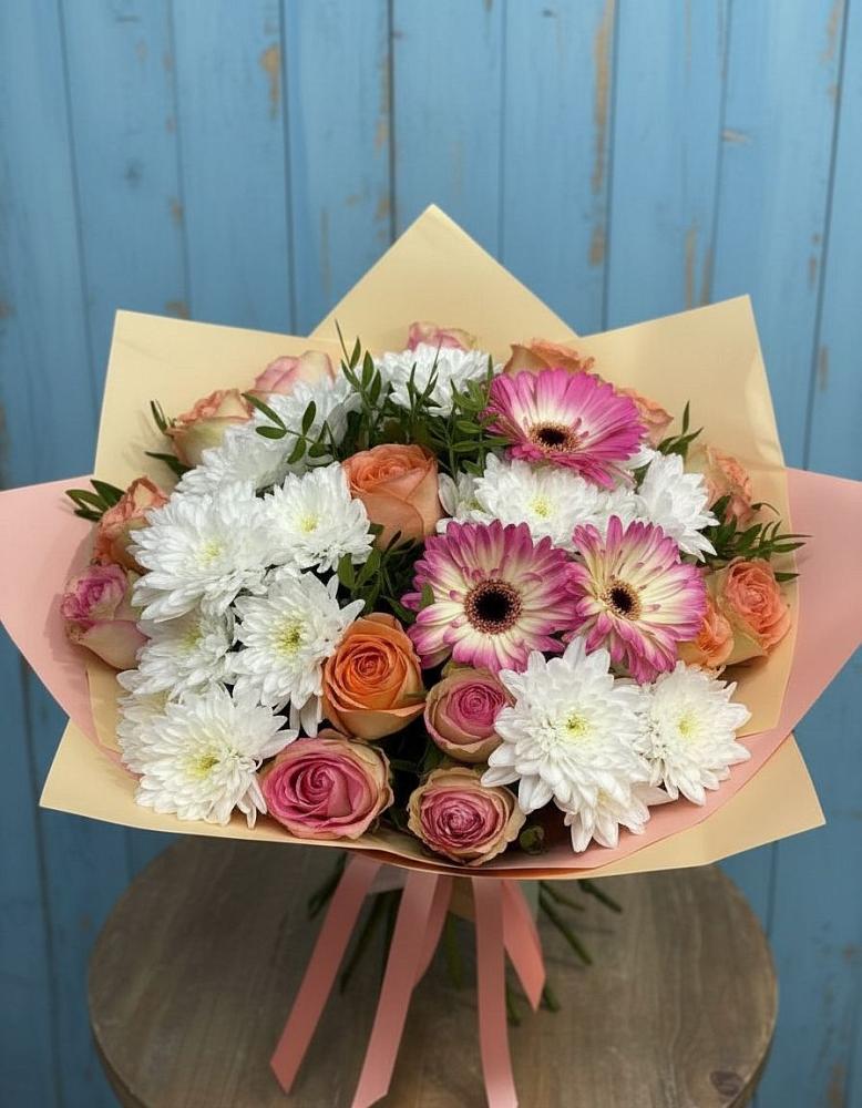 Букет цветов из: Розы, Герберы и Хризантемы в Подлесной Слободе