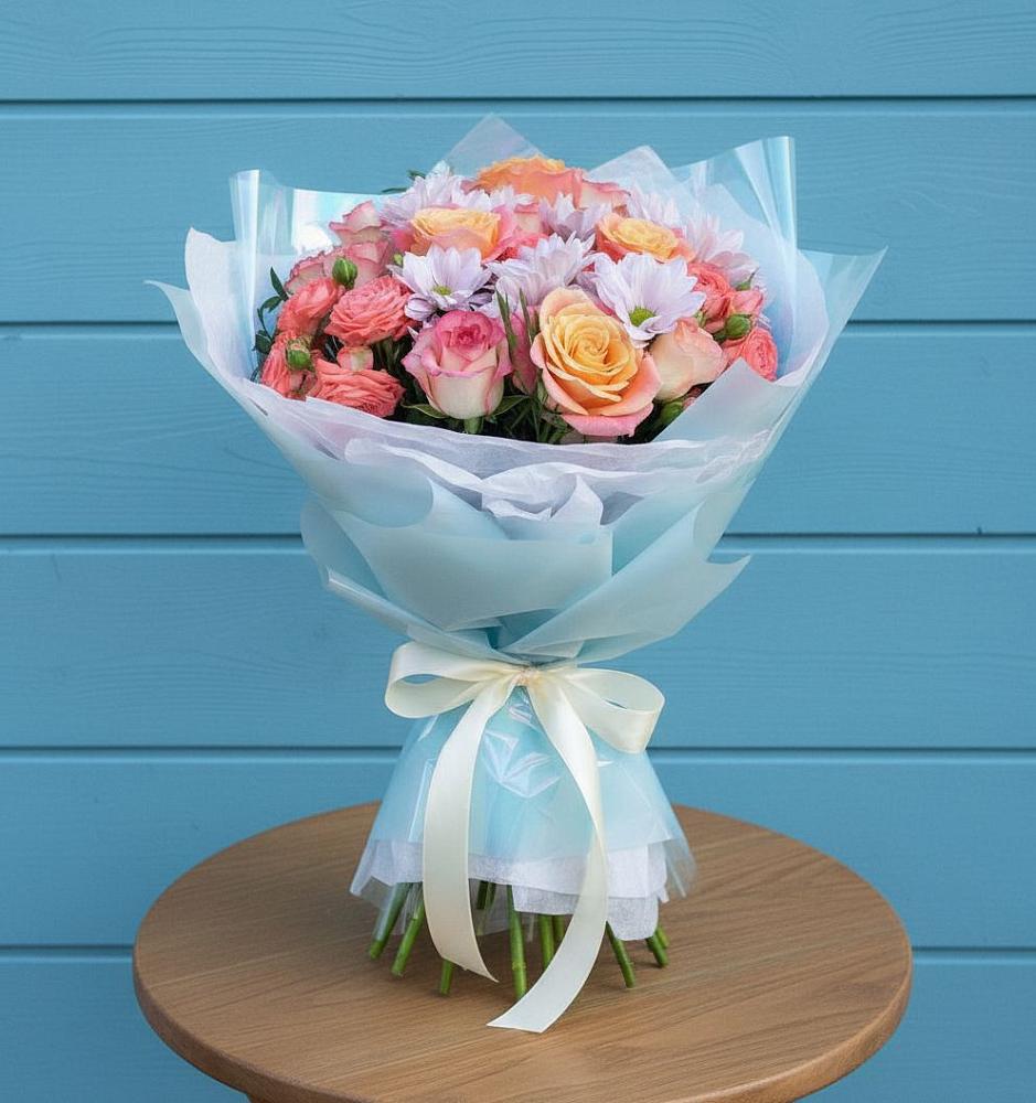 Букет цветов из: Хризантемы и Розы в Подлесной Слободе