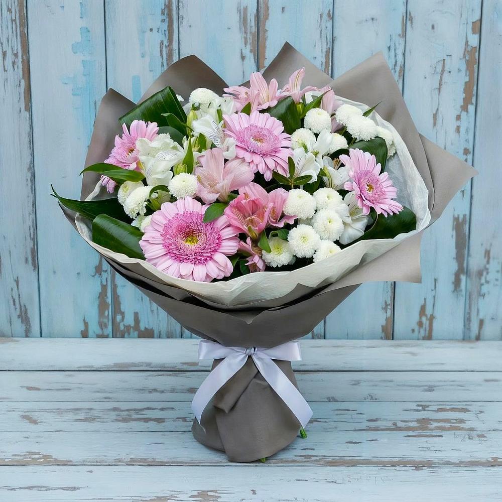 Букет цветов из: Герберы, Альстромерии и Хризантемы в Подлесной Слободе