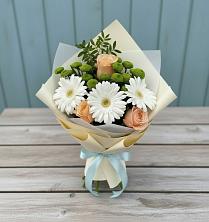Букет цветов из:  Герберы, Розы и Хризантемы в Подлесной Слободе