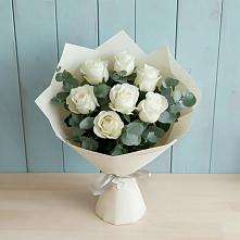 Букет Белые розы в Эвкалипте в Подлесной Слободе
