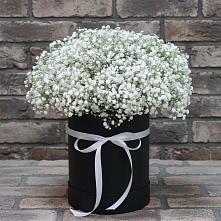 Цветочная композиция из Гипсофила в шляпной коробке в Подлесной Слободе