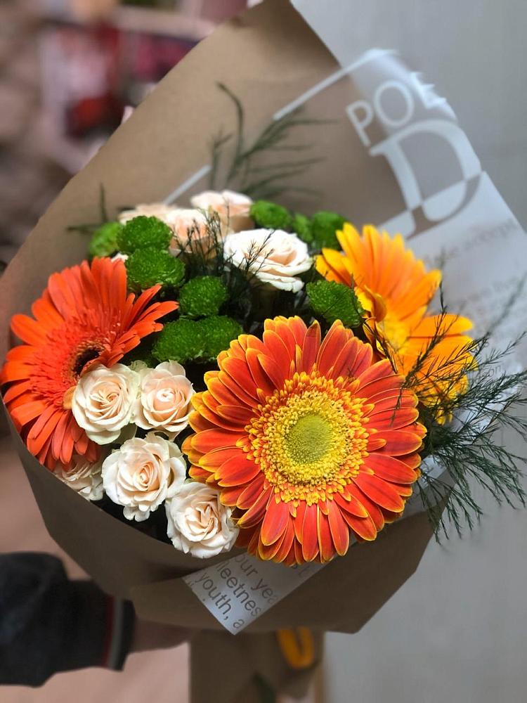 Букет цветов из: Герберы, Хризантемы и Розы в Подлесной Слободе