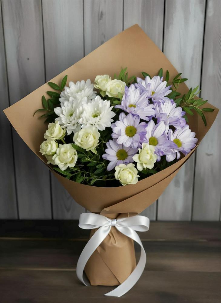 Букет цветов из: Хризантемы и Розы в Подлесной Слободе